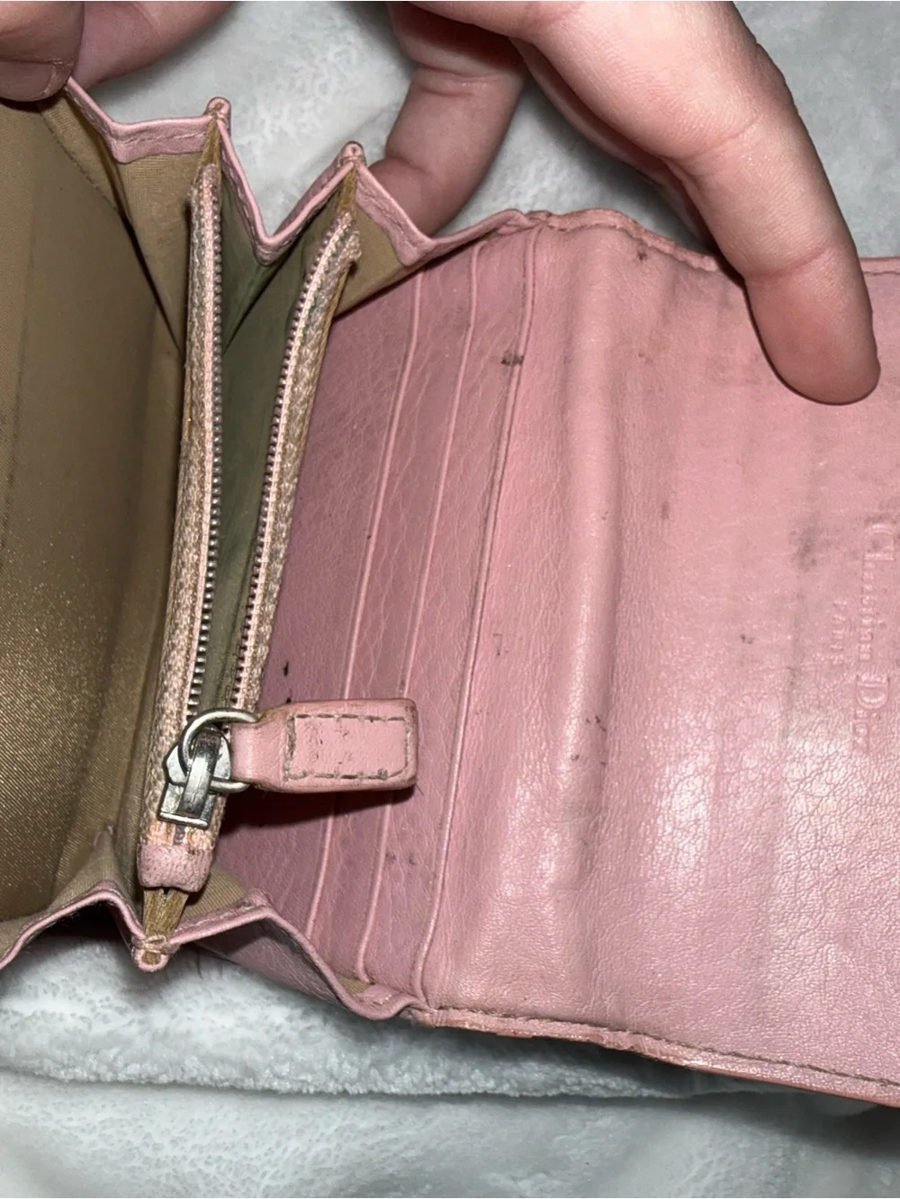 USED Dior Brown Monogram Wallet with Pink Trim and Silver Plate